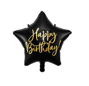 Palloncino Metalfoil Happy Birthday Stella Sagomata Nera 18" 46cm