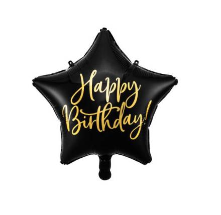 Palloncino Metalfoil Happy Birthday Stella Sagomata Nera 18" 46cm