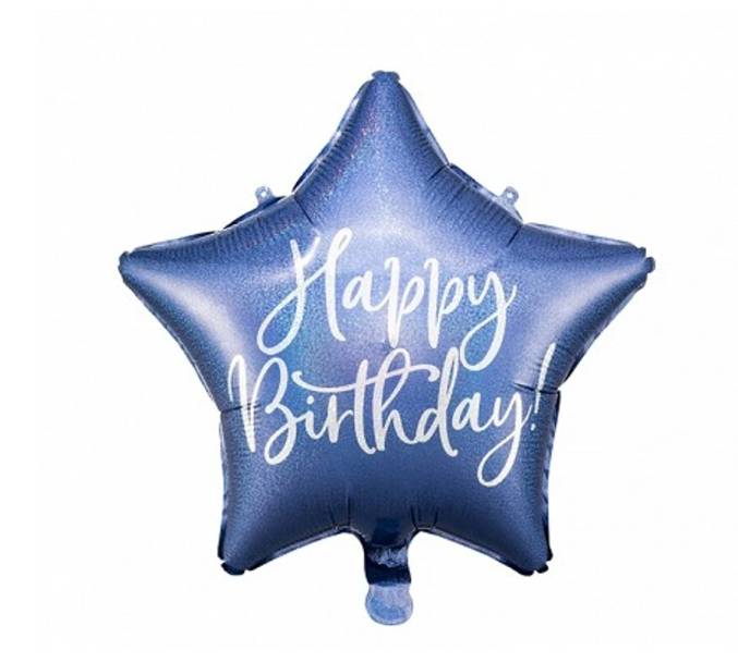 Palloncino Metalfoil Happy Birthday Stella Sagomata Blu 18" 46cm