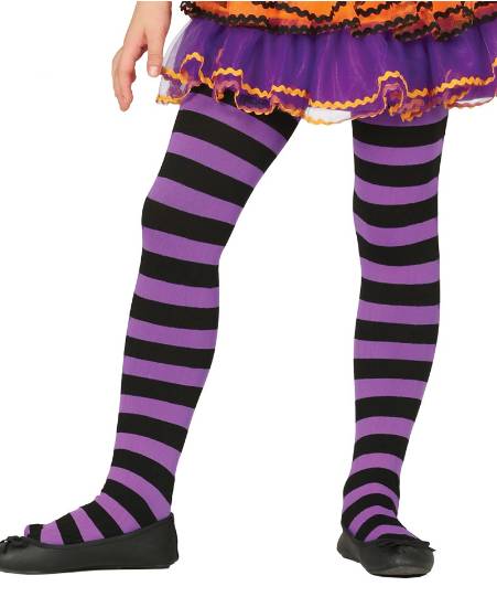 Collant A Righe Viola e Nere Bambina - Accessori Halloween/Carnevale