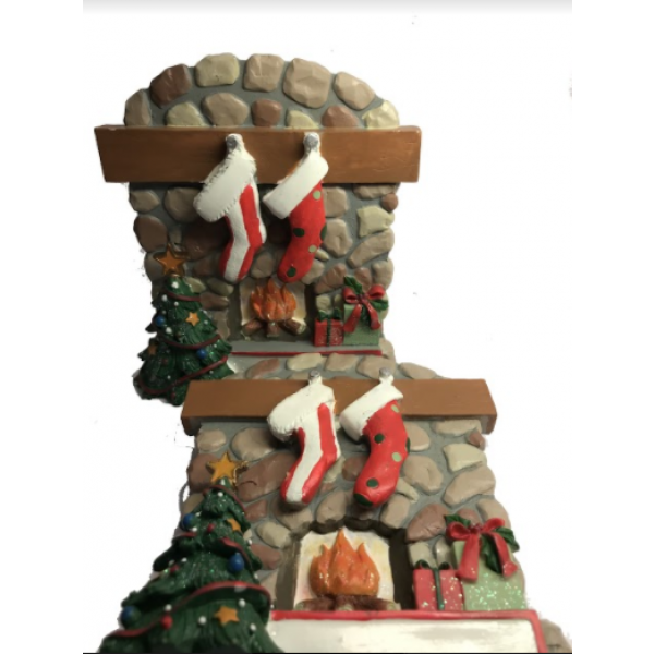 Addobbo Natale Camino Con 2 Calze Befana Personalizzabile