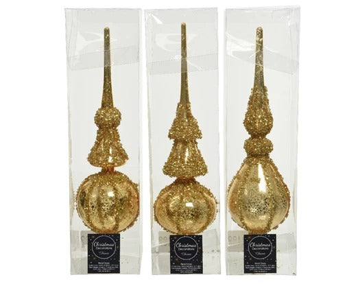 Puntale Albero Natale Vetro Con Perline In Oro Antico 31cm