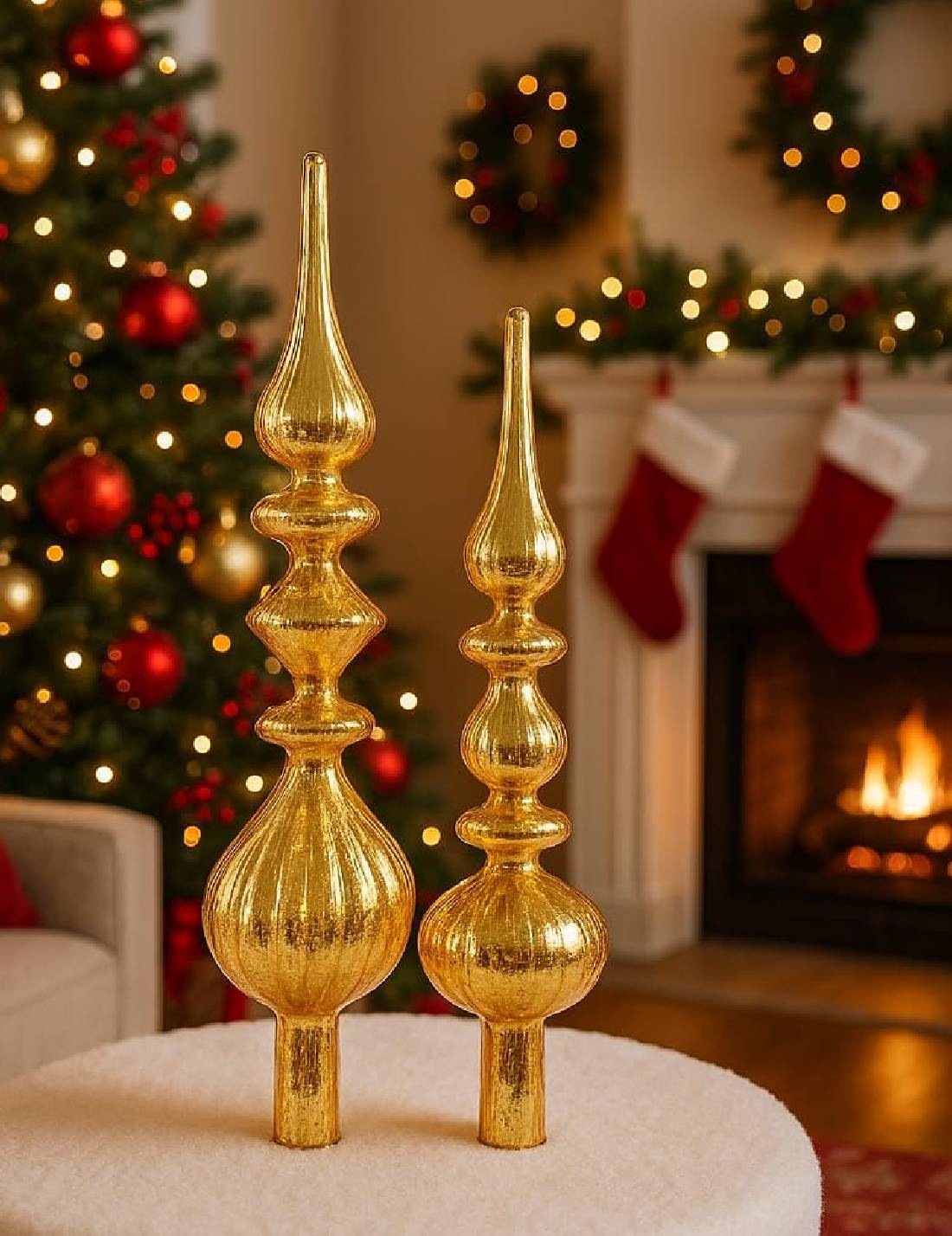 Puntale Albero Di Natale In Vetro Oro Antico 35cm