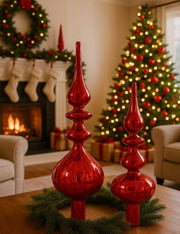 Puntale Albero Di Natale In Vetro Rosso Antico 35cm