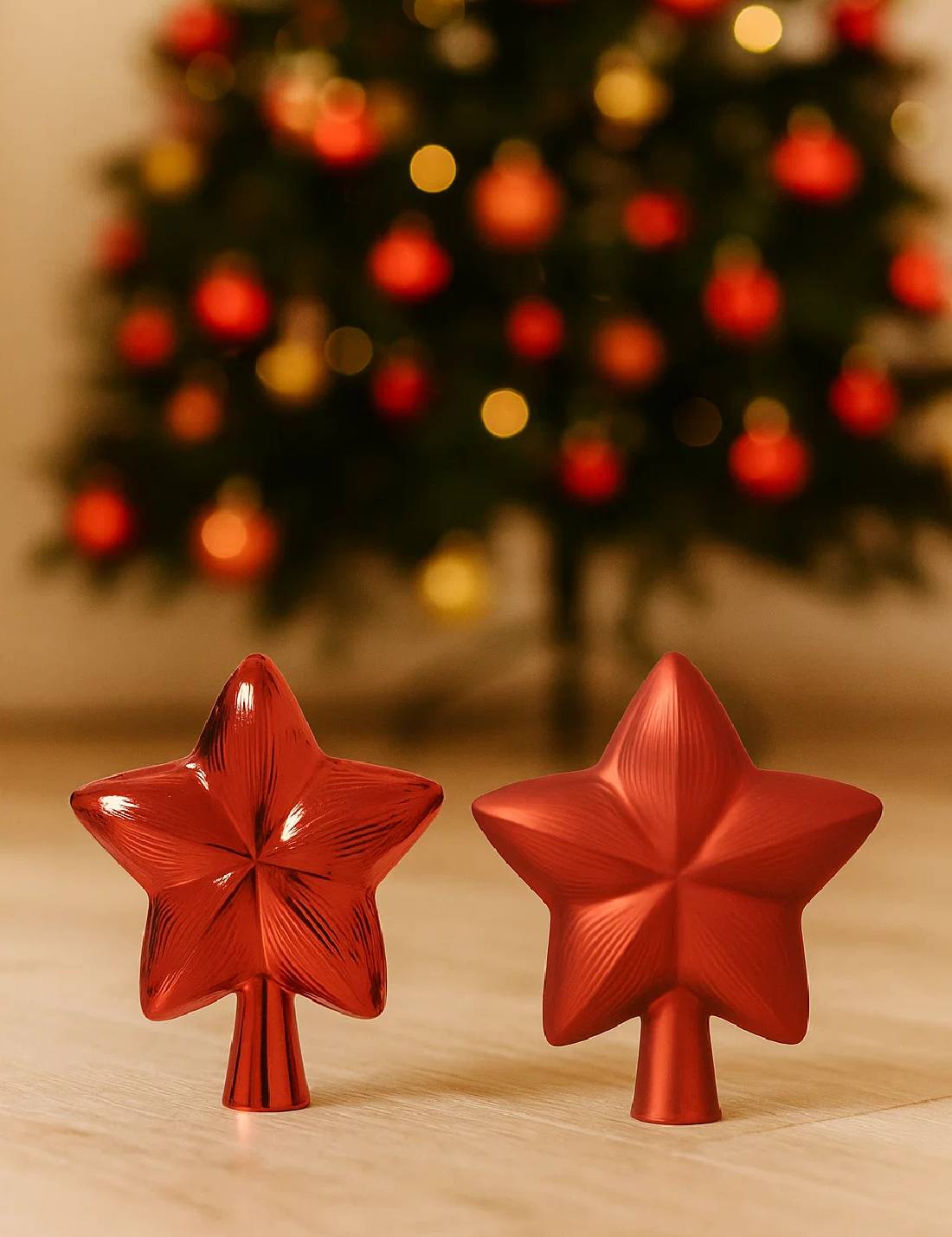 Puntale Albero Di Natale In Vetro Stella Rossa 17cm