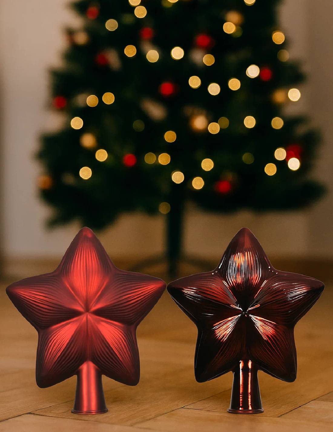 Puntale Albero Di Natale In Vetro Stella Bordeaux 17cm