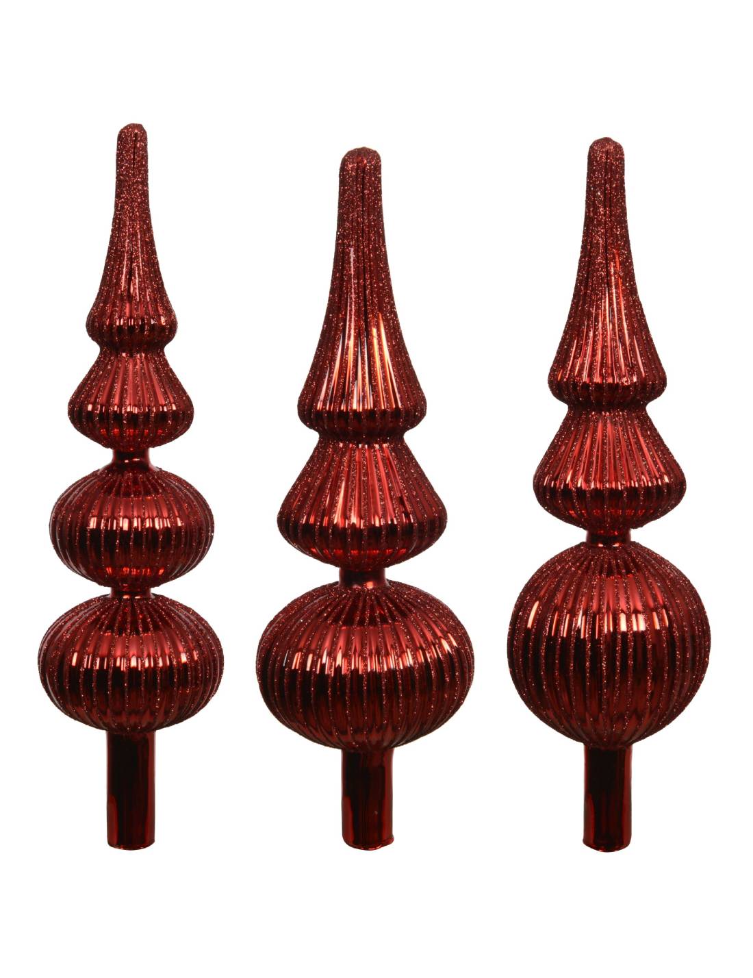 Puntale Albero Di Natale In Vetro Rosso Glitterato 31cm