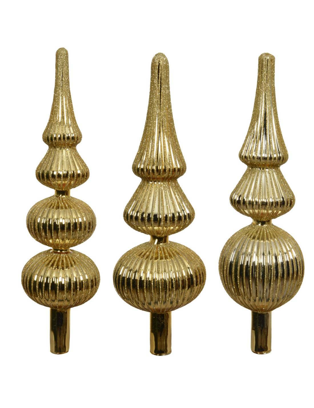 Puntale Albero Di Natale In Vetro Oro Glitterato 31cm