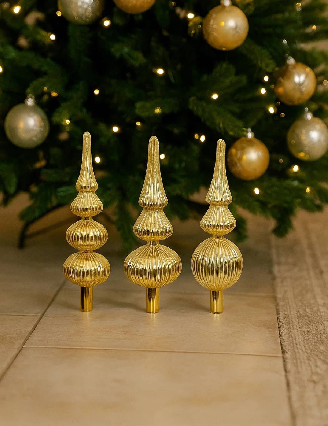 Puntale Albero Di Natale In Vetro Oro Glitterato 31cm