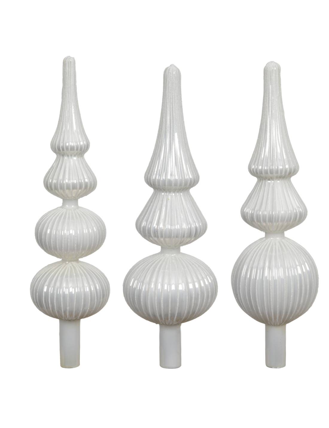 Puntale Albero Di Natale In Vetro Bianco Glitterato 31cm