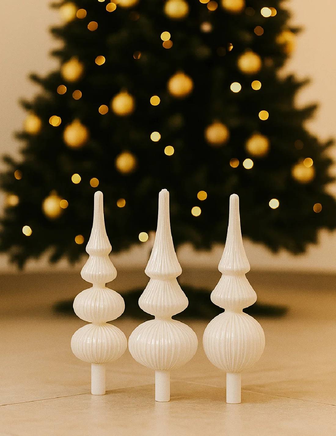 Puntale Albero Di Natale In Vetro Bianco Glitterato 31cm
