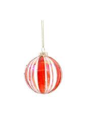 Pallina Albero Di Natale In Vetro Con Strisce Rosse 8cm