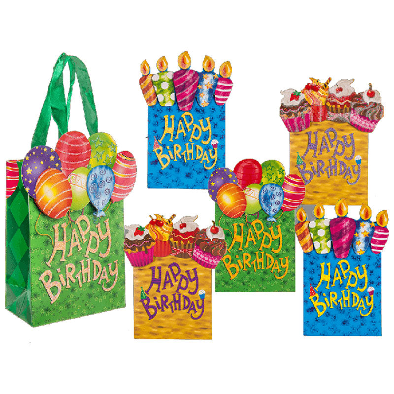 Busta Sacchetto Regalo Happy Birthday L 26,5x32,5x11,5cm Assortito