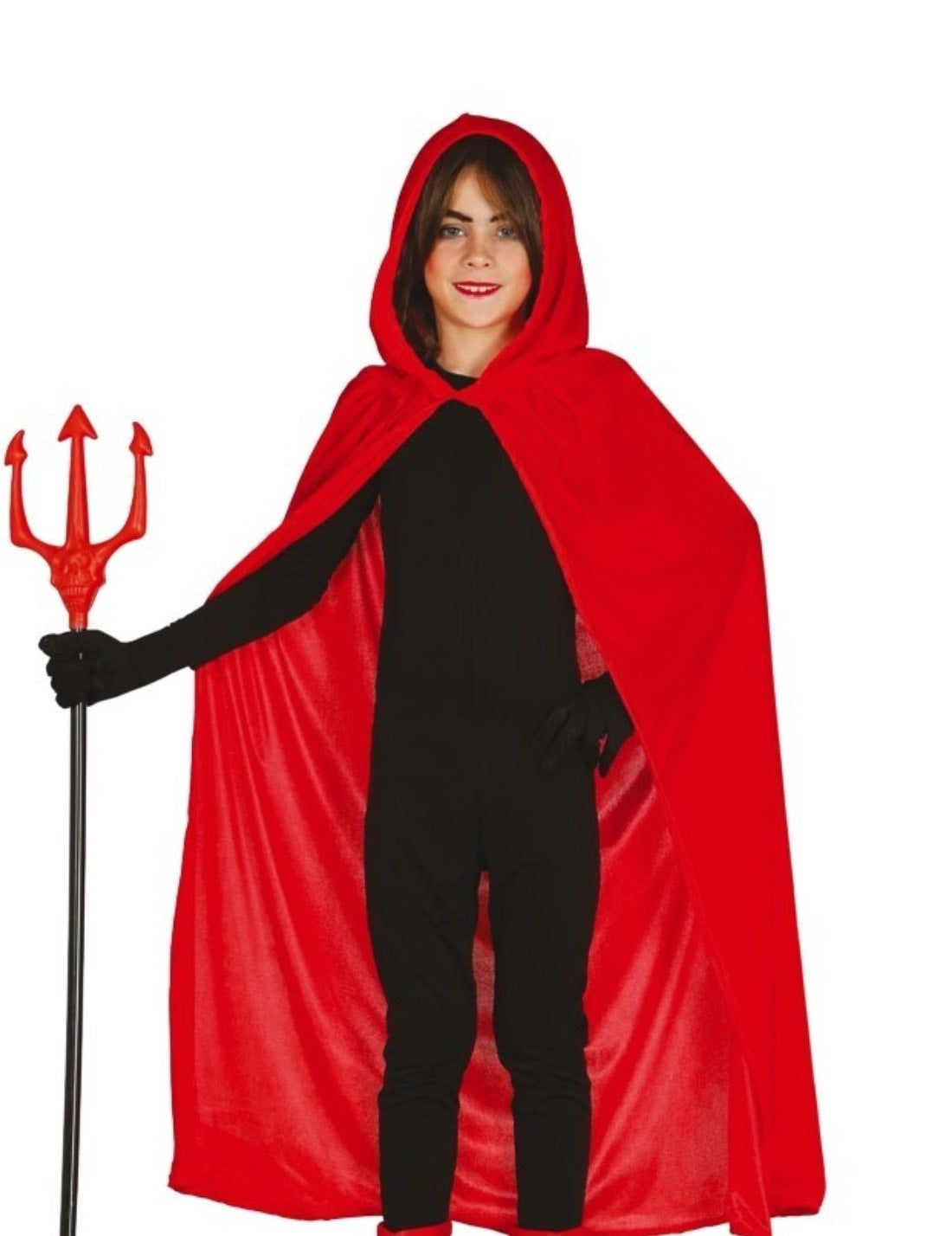 Mantello Bambino Velluto Rosso Con Cappuccio 100cm Accessori Carnevale/Halloween
