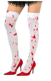 Calze Bianche Insanguinate Halloween Lunghezza sopra al Ginocchio- Taglia Unica