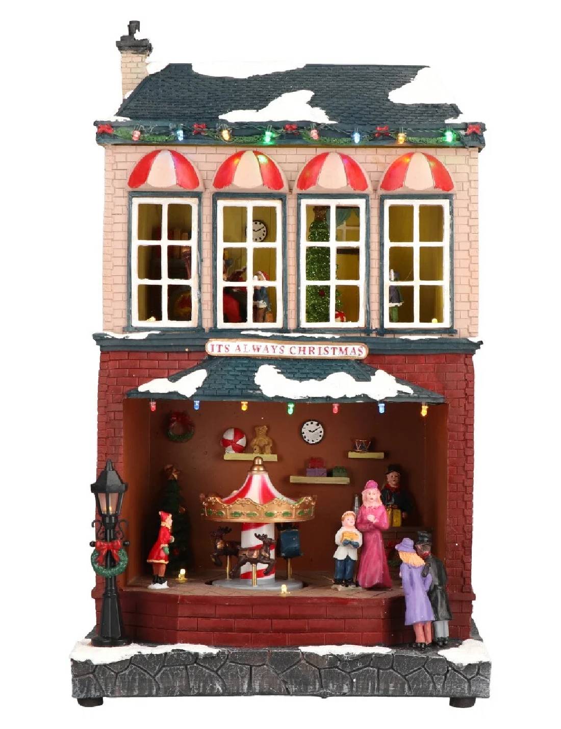 Carillon Di Natale Casa Animata Musicale LED 25,5cm