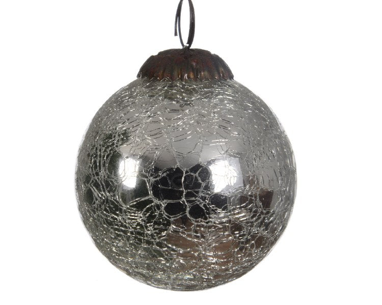 Pallina Albero Di Natale In Vetro Argento Effetto Crepato 8cm