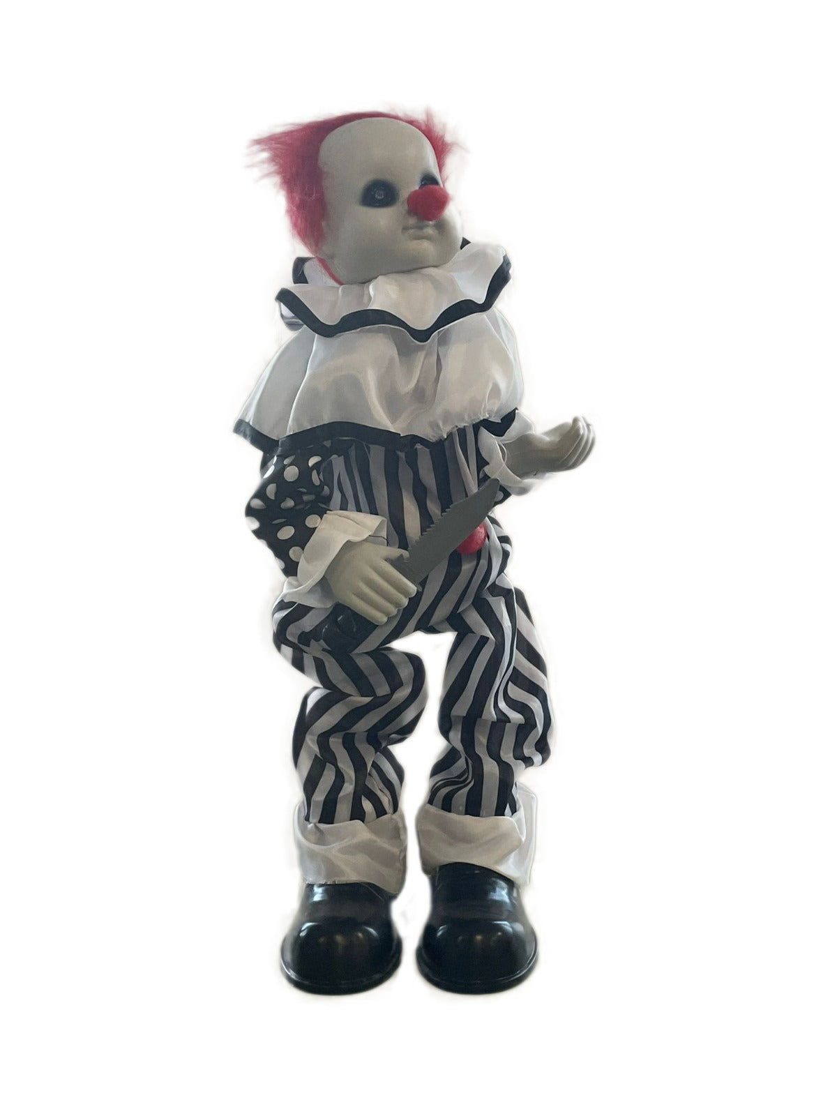 Clown Animato Con Coltello Luci E Suono 60cm Ornamenti Halloween