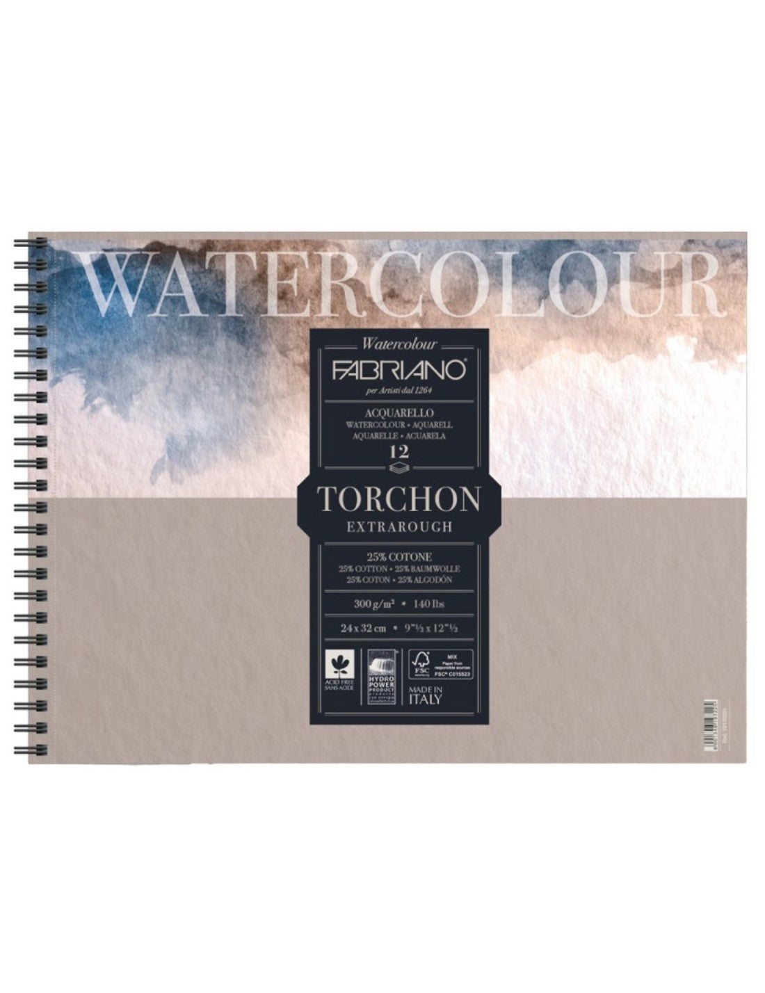 Album Acquarello Spiralato Watercolour Extrarough Fabriano 13,5x21cm 300gr 12ff