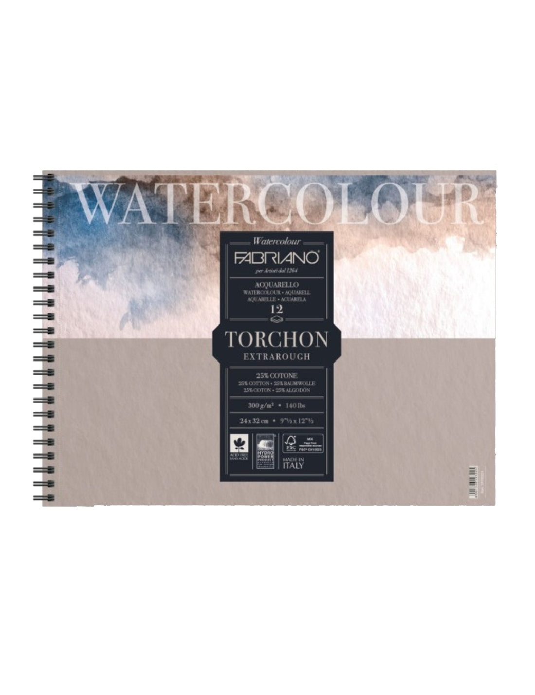 Album Acquarello Spiralato Watercolour Extrarough Fabriano 24x32cm 300gr 12ff