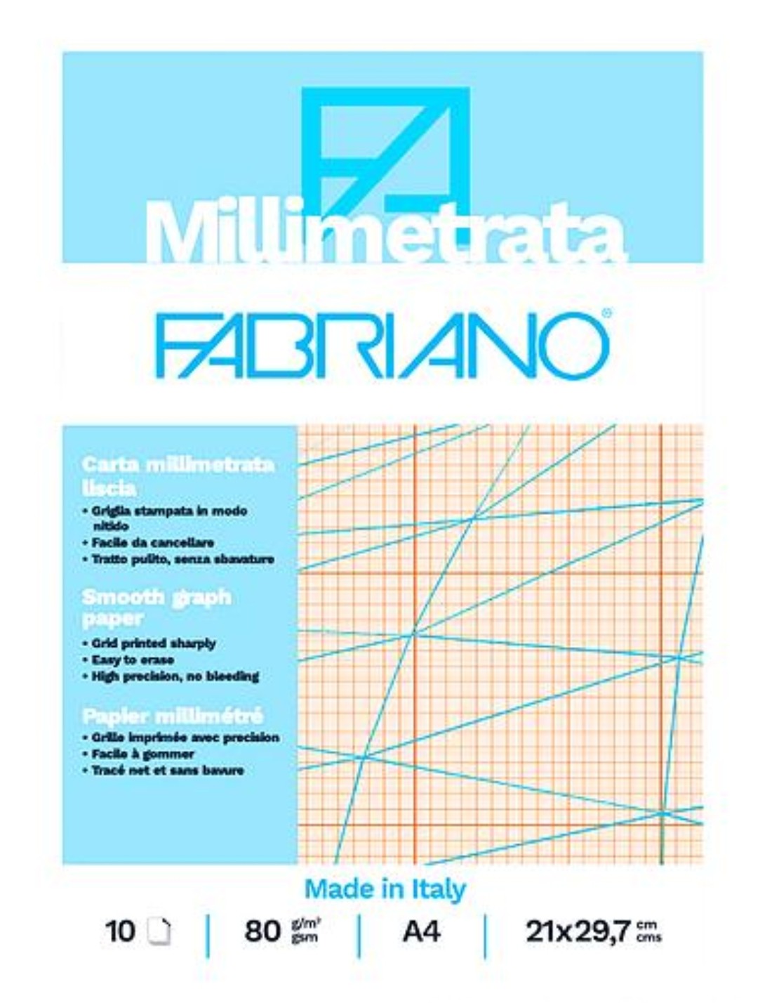 Blocco Carta A4 Millimetrata Fabriano 80gr 10fg