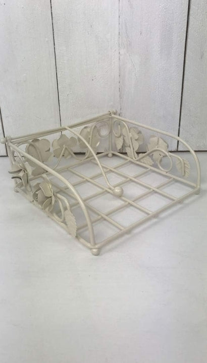 Portatovaglioli In Metallo Floreale Bianco 25x25cm
