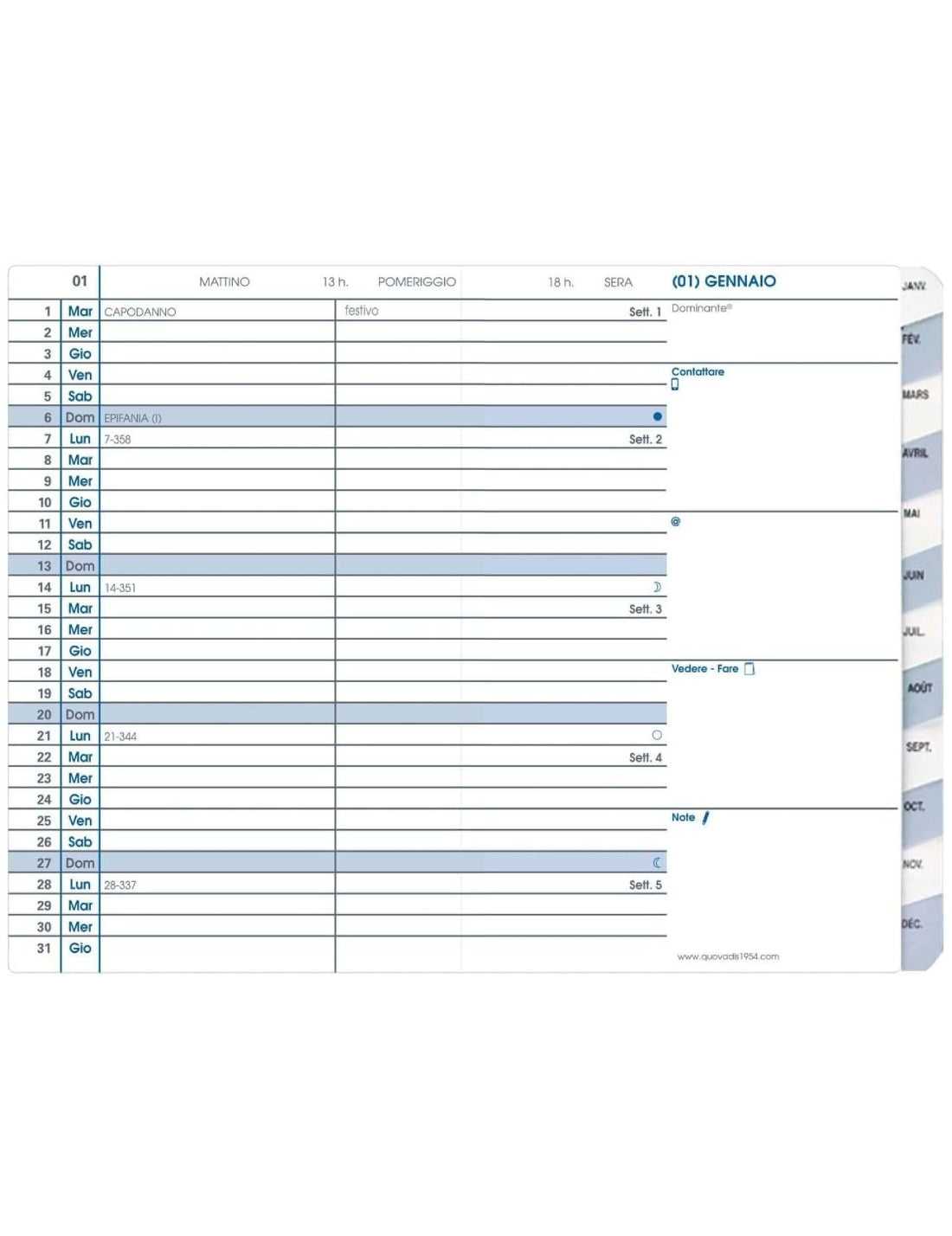 Agenda Mensile 12 Mesi 2026 Quo Vadis Plain Impala 10x15cm
