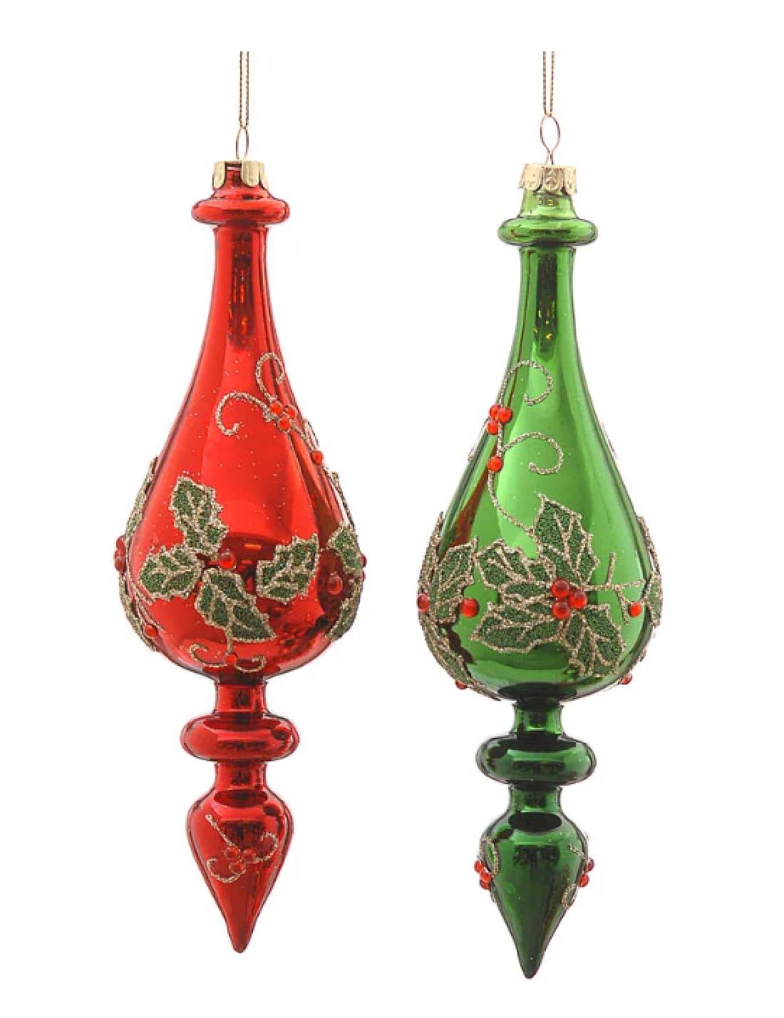 Pallina Albero Di Natale In Vetro Con Foglie Rosso Verde 26cm Prodotto Assortito