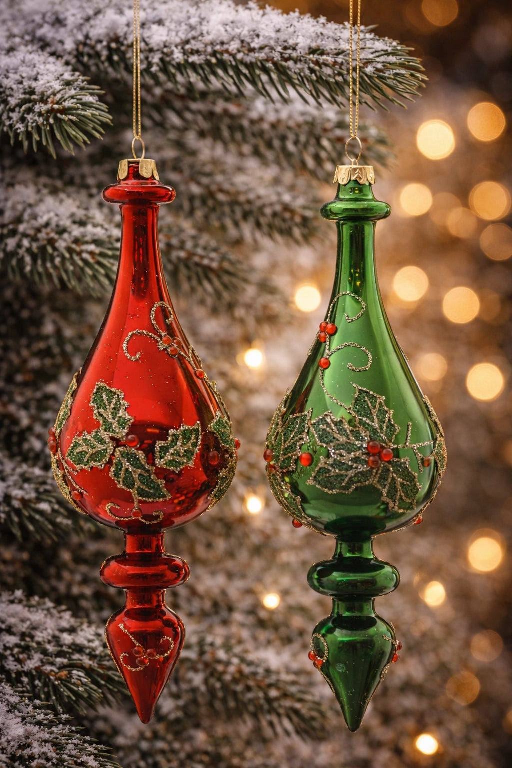 Pallina Albero Di Natale In Vetro Con Foglie Rosso Verde 26cm Prodotto Assortito