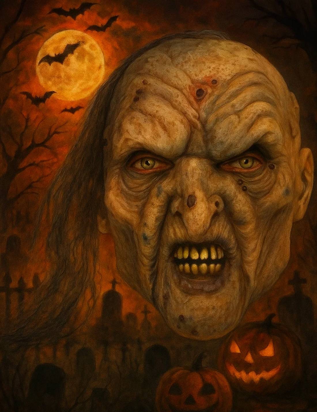 Maschera Di Halloween Strega Horror Con Capelli