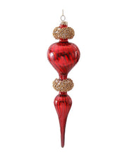 Pallina Albero Di Natale In Vetro Allungata Rosso E Oro 27cm