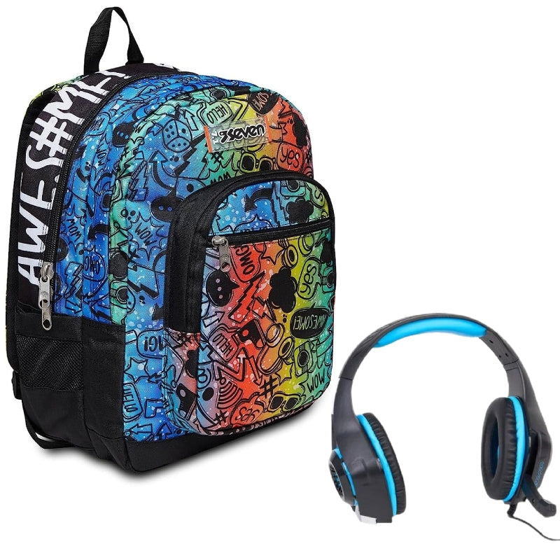 Zaino Seven Freethink Fluo Stamp Con Cuffia Gaming