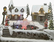 Carillon Di Natale Villaggio Innevato Con Fontana Led