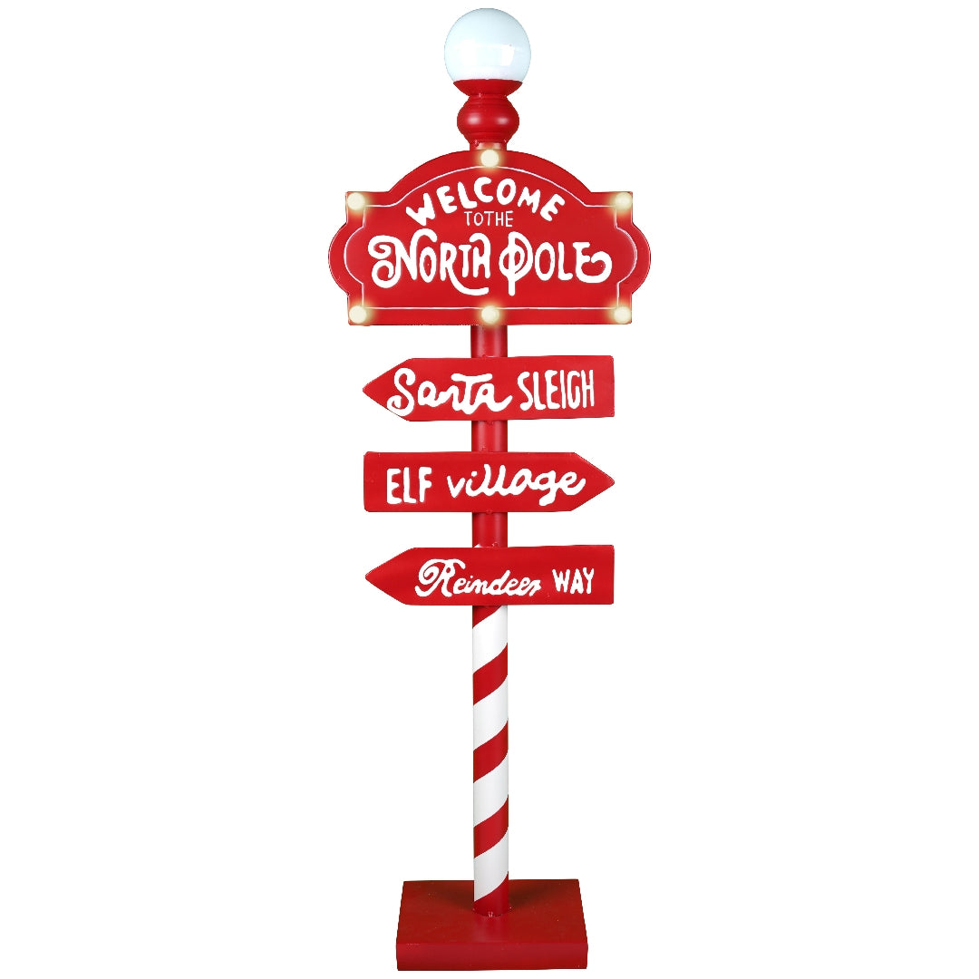 Addobbo Di Natale Segnaletica Stradale Con Indicazioni Per Il Polo Nord 32x14,5x98cm