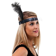 Fascia Nera Paillettes Con Piuma