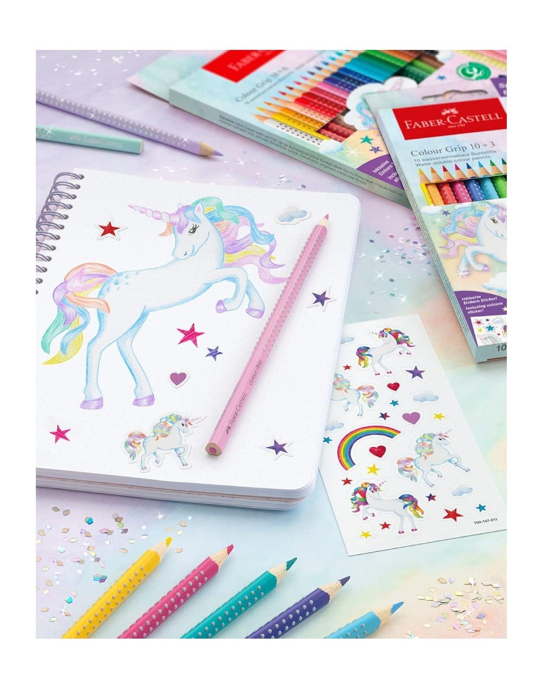 Faber-Castell Pastelli Colour Grip 10 Piu' 3 Sparkle Edizione Speciale Unicorno