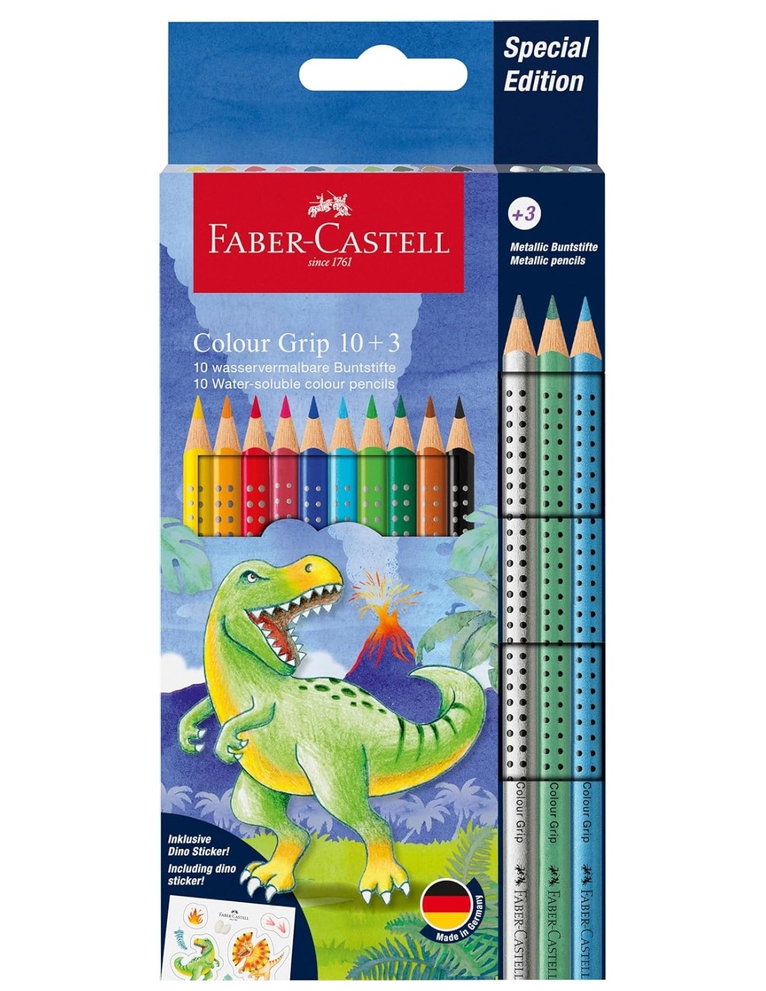 Faber-Castell Pastelli Colour Grip 10 Piu' 3 Metal Edizione Speciale Dinosauro