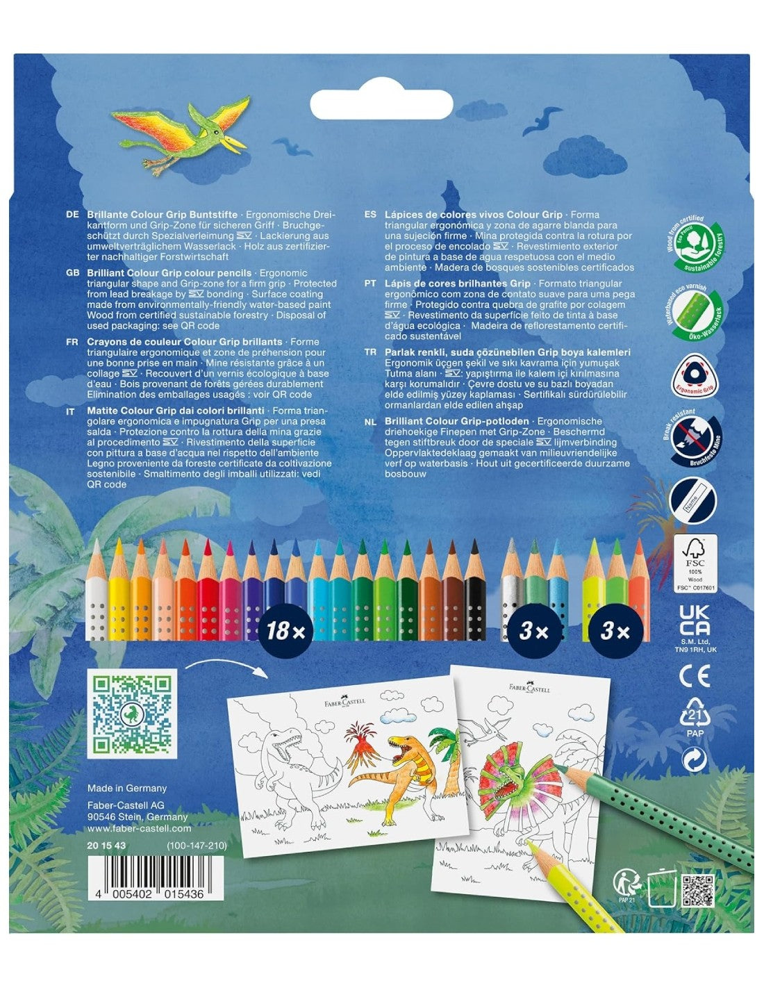 Faber-Castell Pastelli 18 Matite Colorate Piu' 6 Metal Edizione Dinosauro
