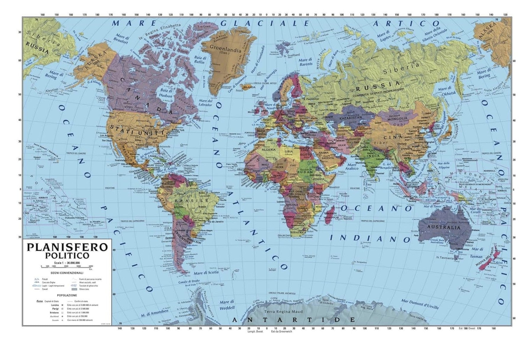 Carta Geografica Murale Planisfero Politica-Fisica 100x140cm