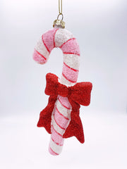Addobbo Albero Natale Bastoncini Caramelle Candystick Rosa E Bianco 17cm