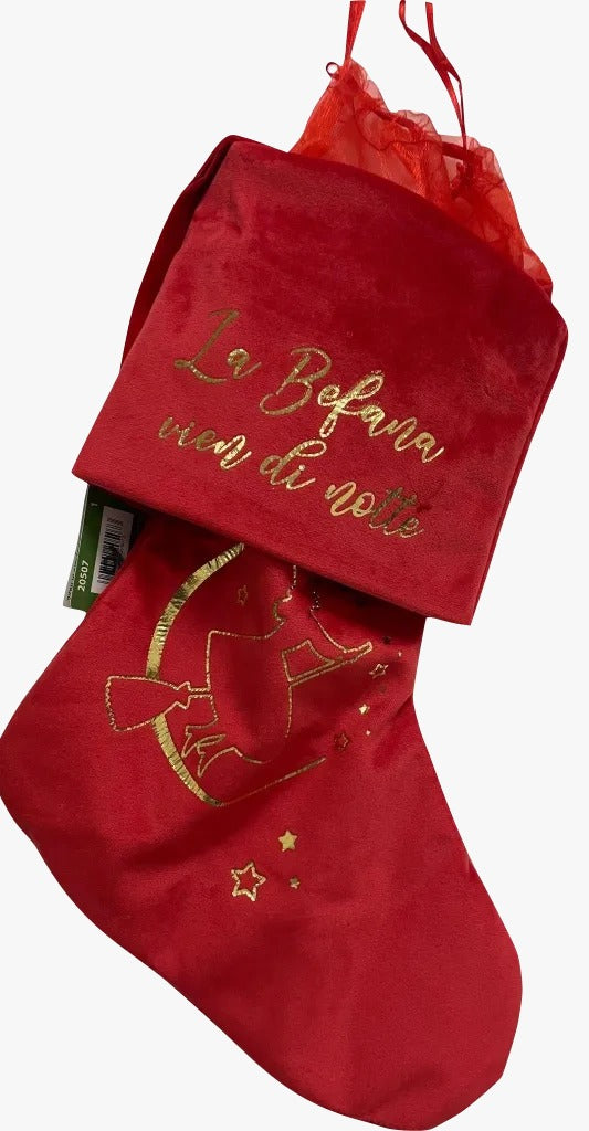 Calza Befana Epifania Rossa E Oro 28cm