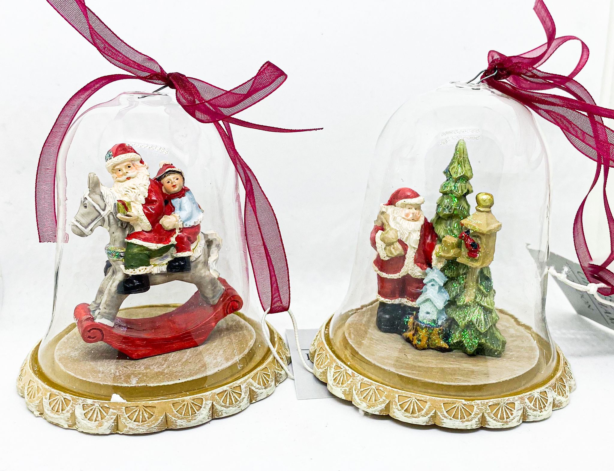 Addobbo Albero Babbo Natale In Campana Di Vetro 2 Soggetti Assortiti 12CM