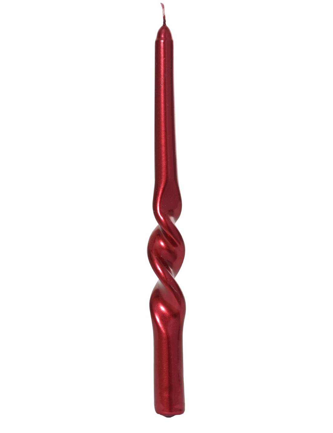 Set 2 Candele Natalizie In Paraffina Rosso Metallizzato 25cm