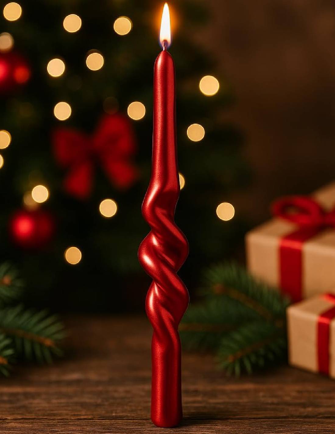 Set 2 Candele Natalizie In Paraffina Rosso Metallizzato 25cm