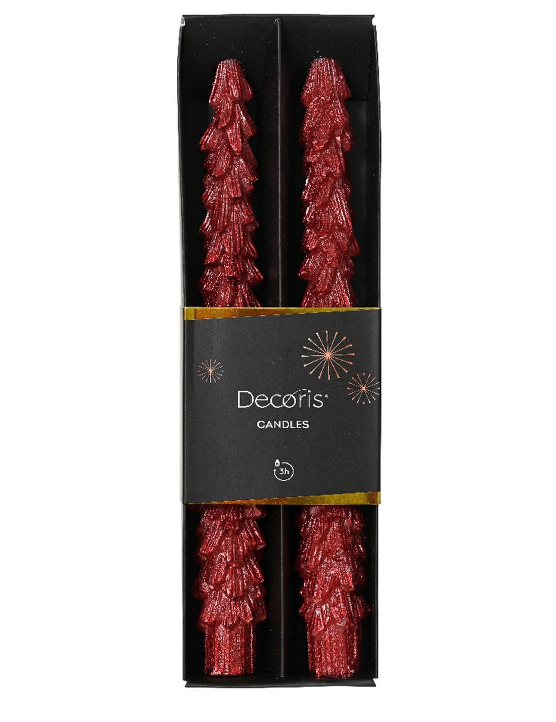 Set 2 Candele Natalizie In Paraffina Albero Rosso Metallizzato 25cm