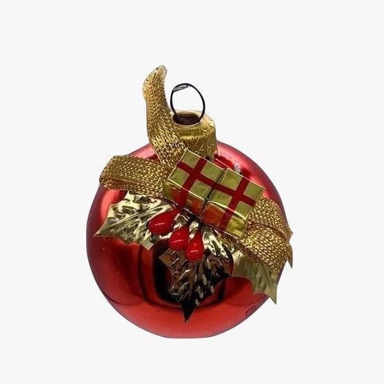 Pallina Albero Di Natale In Vetro Rosso Con Vischio 6cm