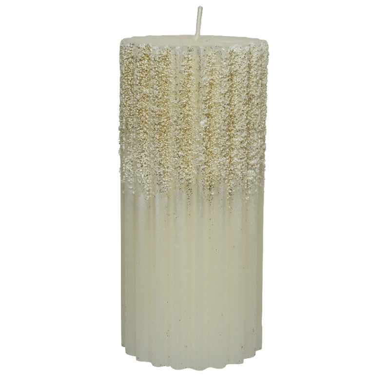 Candela Bianca E Oro Glitter 15cm