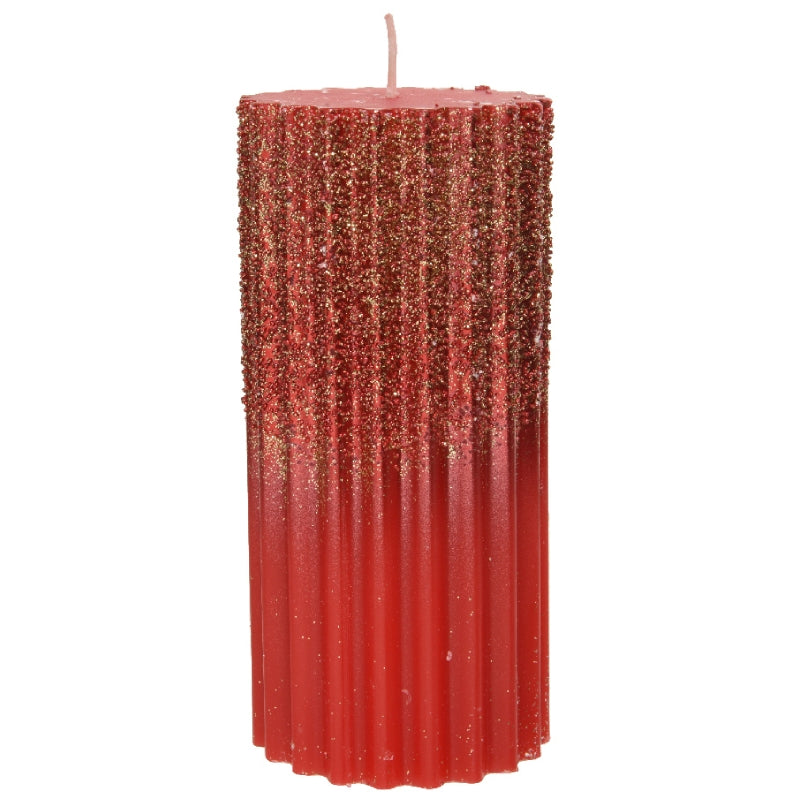 Candela Natalizia Metallizzata Rossa Con Glitter 15cm