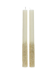Candela Di Natale Bianca E Oro Glitter Metallizzata 25cm 2pz