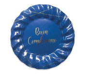 Piatti Piani Ondulati 25cm Buon Compleanno Blue Gold 8pz